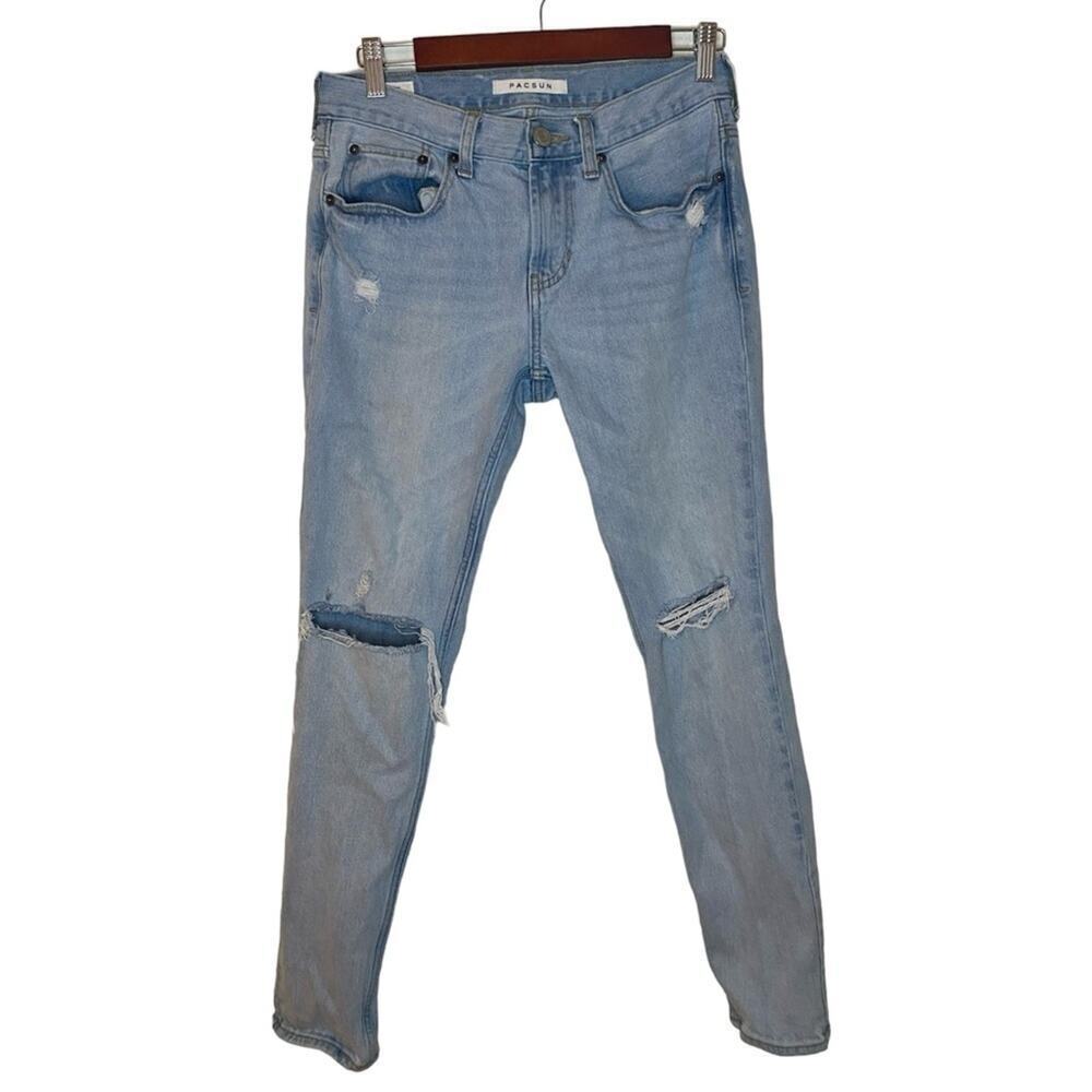 Pacsun Denim Distressed Skinny Mid Rise Light Wash Mens Jeans 29x30
